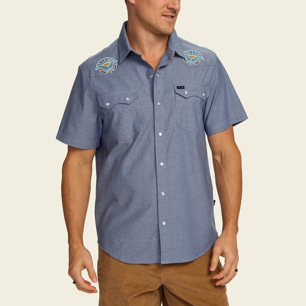 Howler Brothers Men's Crosscut Deluxe Short Sleeve Shirt Indigo Medium NWT